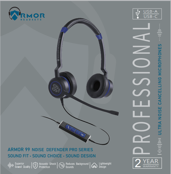 Armor 99 Double Ultra Noise Cancelling USB Wired Headset - Double Ear - Unified Communications